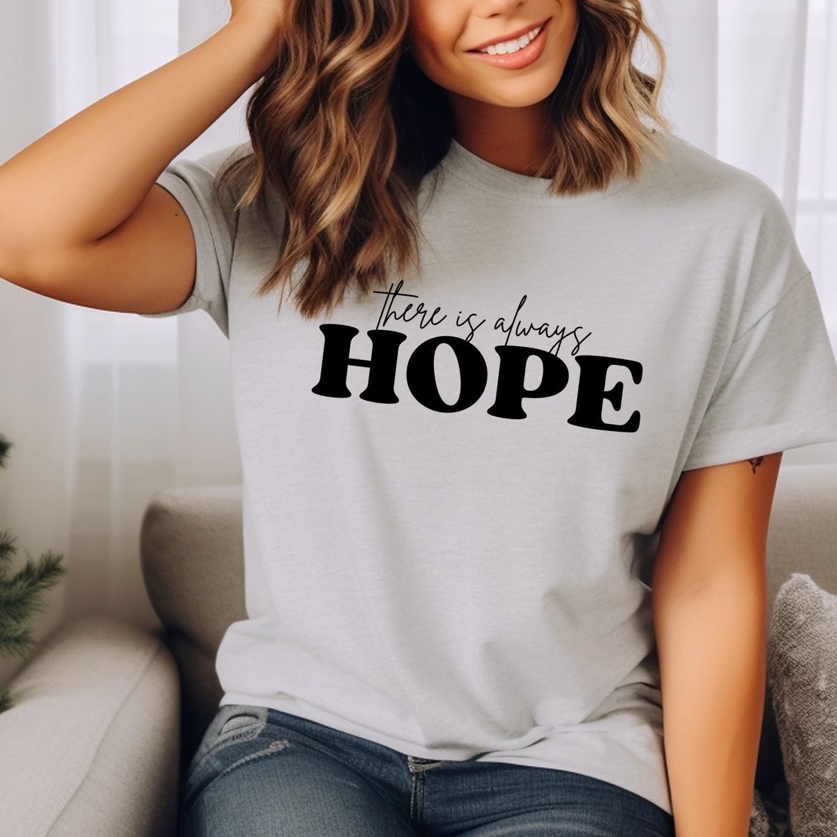 Woman wearing Begin Again's "There is Always Hope" T-Shirt.