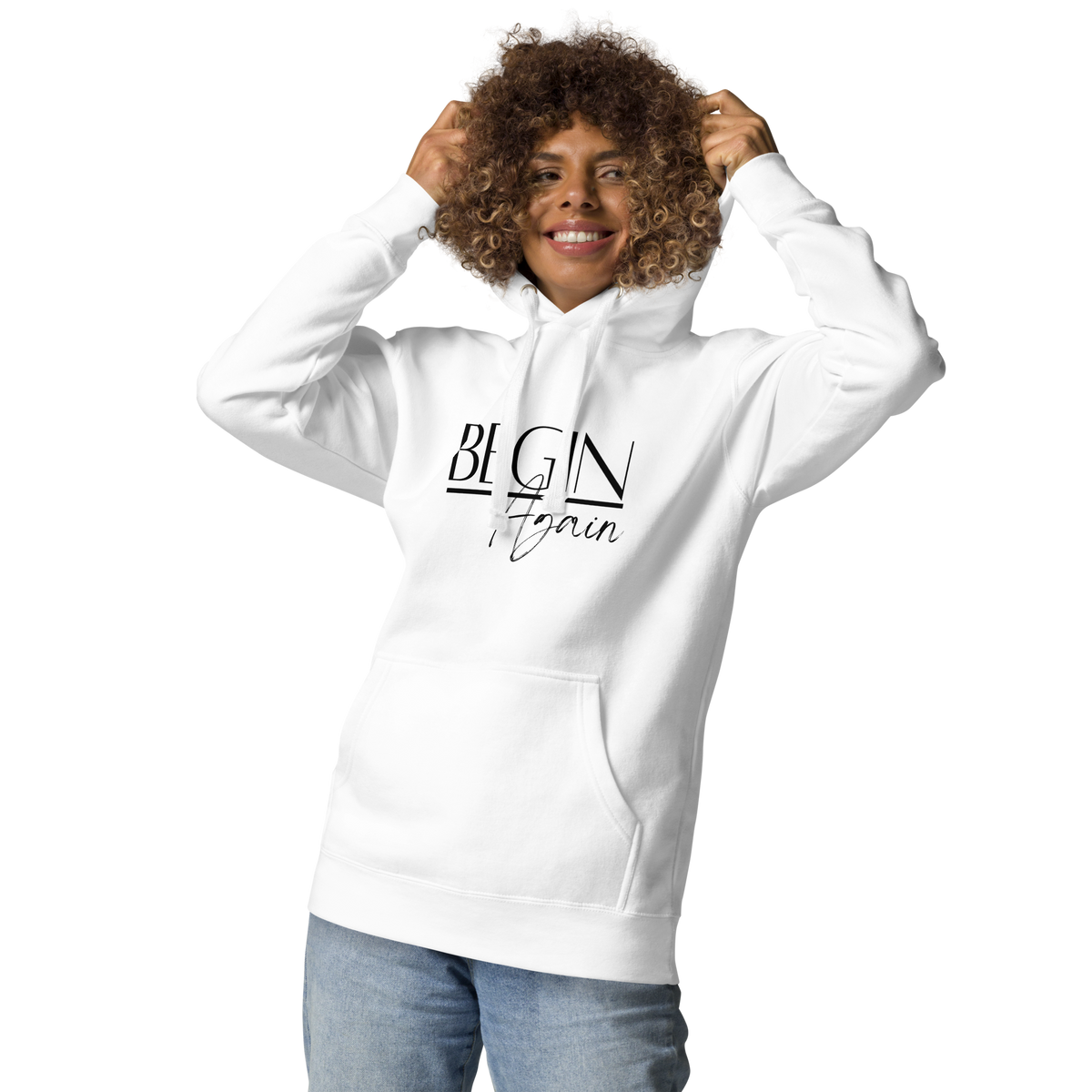 Begin Again Unisex Hoodie - Black Font