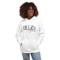 Begin Again Unisex Hoodie - Black Font